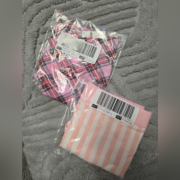 Victoria's Secret Other - Victoria's Secret Pink Plaid & Pink Stripe Panty Set